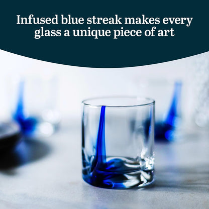 Libbey Juego de 8 Vasos de Vidrio Listón Azul Impression Rocas de 260 ml