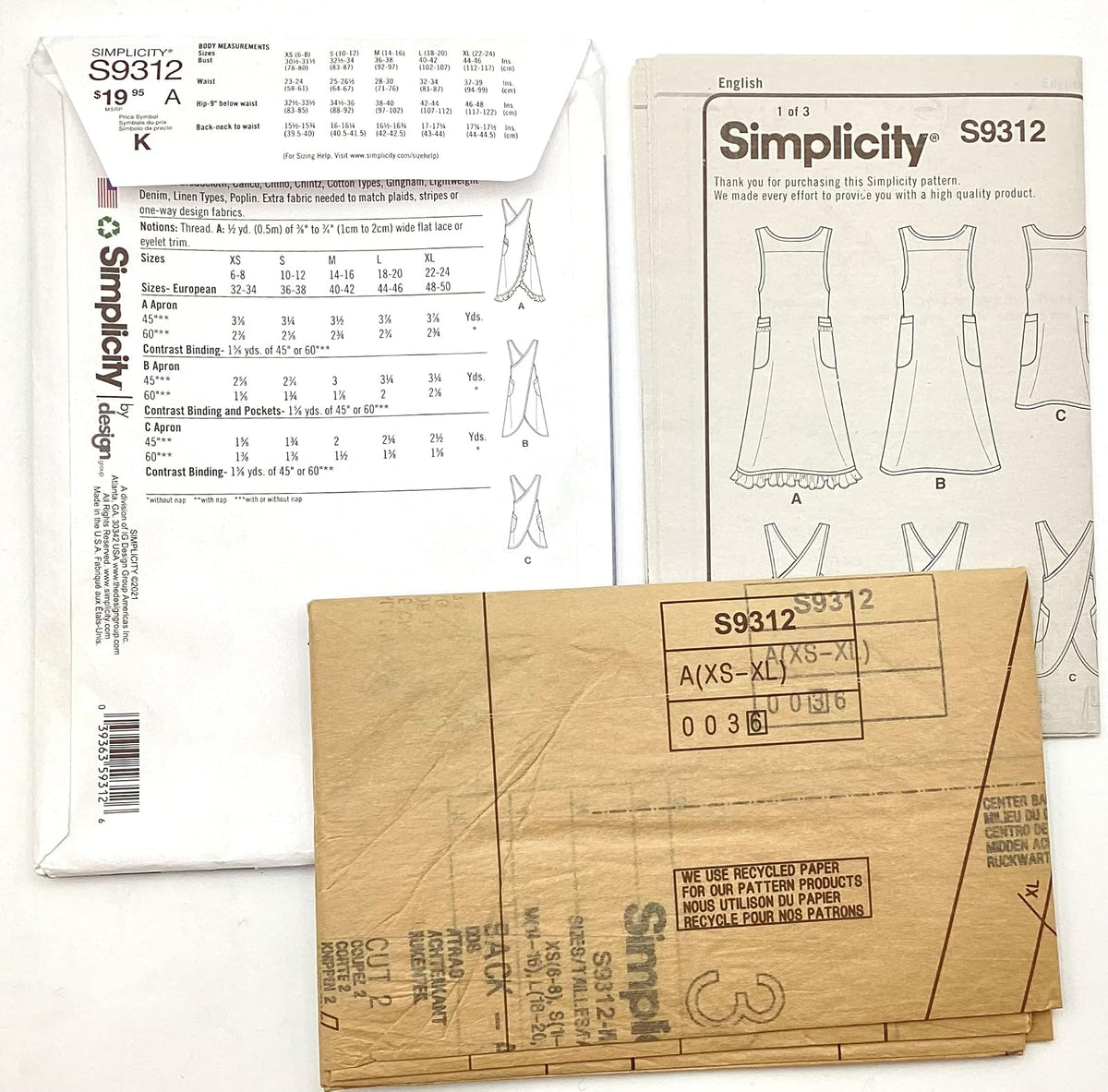Simplicity Misses' Wraparound Delantal, código 9312, patrón de costura, tallas XS-XL, blanco