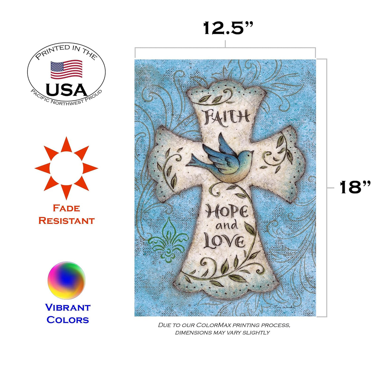 Toland Home Garden Hope and Love 12.5 x 18 Inch Decorative Blue Bird Religious Cross Easter Faith Garden Flag