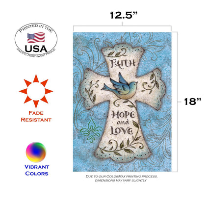 Toland Home Garden Hope and Love 12.5 x 18 Inch Decorative Blue Bird Religious Cross Easter Faith Garden Flag