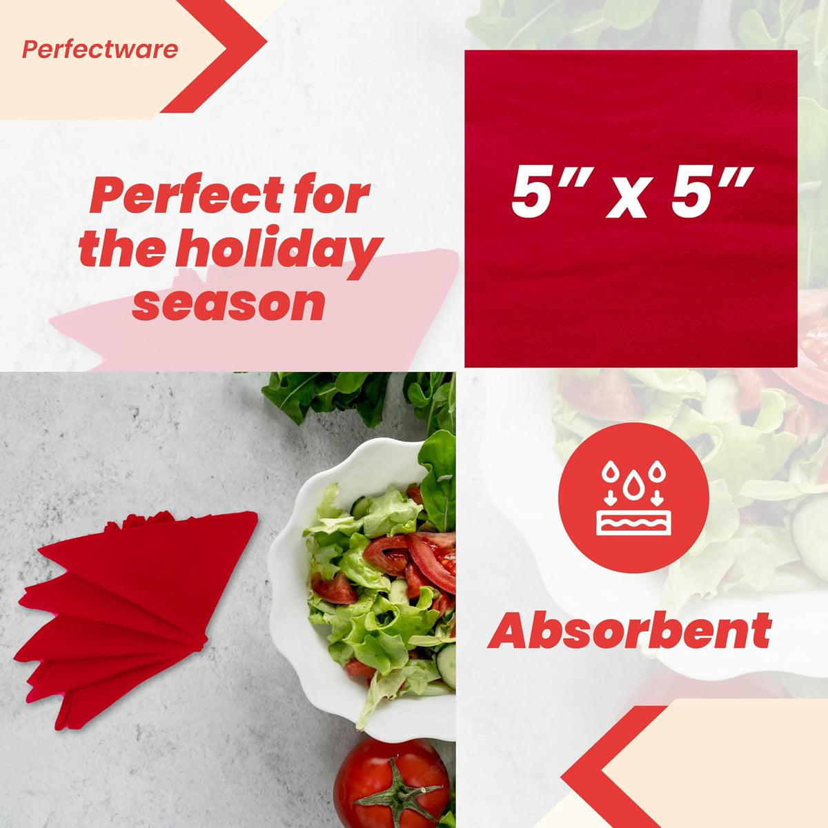 Perfectware - Servilletas de bebidas rojas PW-2 Ply Red Bev-250 de 2 capas, paquete de 250 unidades