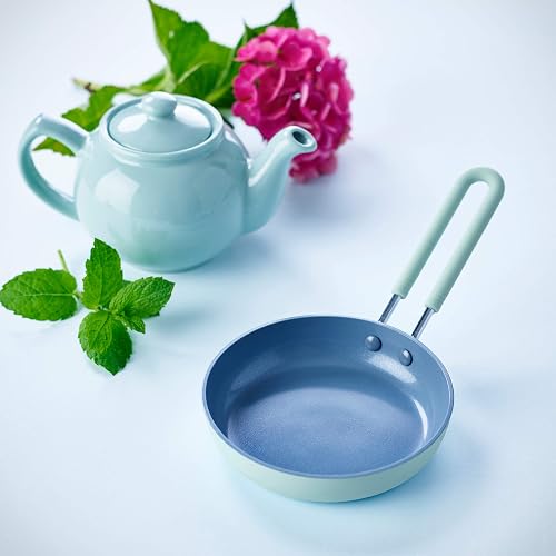 GreenPan Mini sartén antiadherente de cerámica saludable, redonda de 5 pulgadas, sin PFAS, apto para lavaplatos, mango que se mantiene fresco, verde menta
