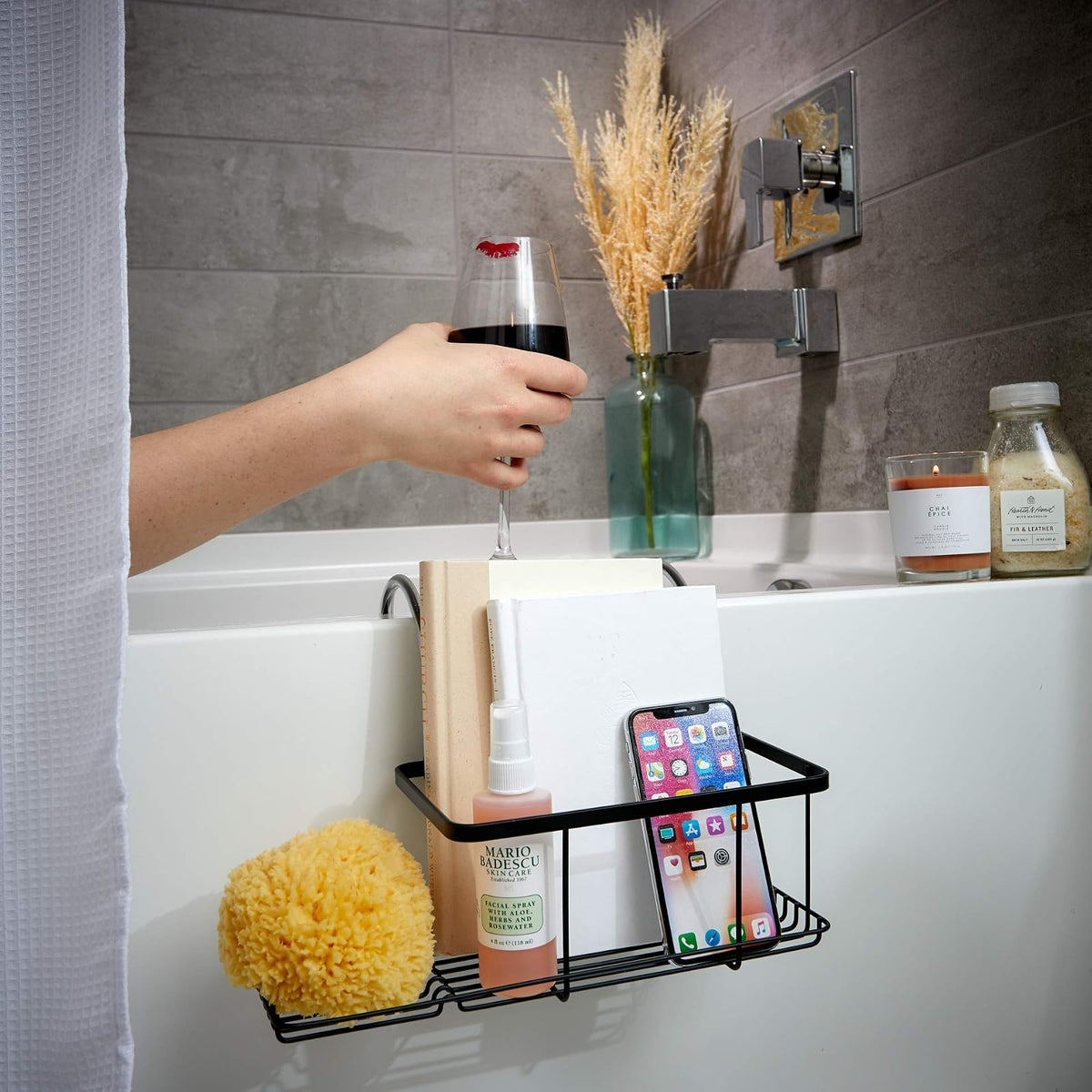 iDesign Everett Metal Over The Side Bathtub Caddy Basket for Master, Guest, Kid's Bathroom, 12.08" x 10.2" x 6.64", Bath