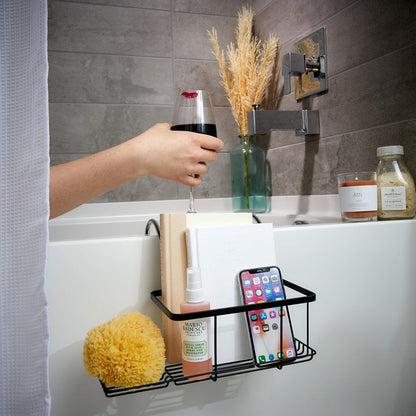 iDesign Everett Metal Over The Side Bathtub Caddy Basket for Master, Guest, Kid's Bathroom, 12.08" x 10.2" x 6.64", Bath