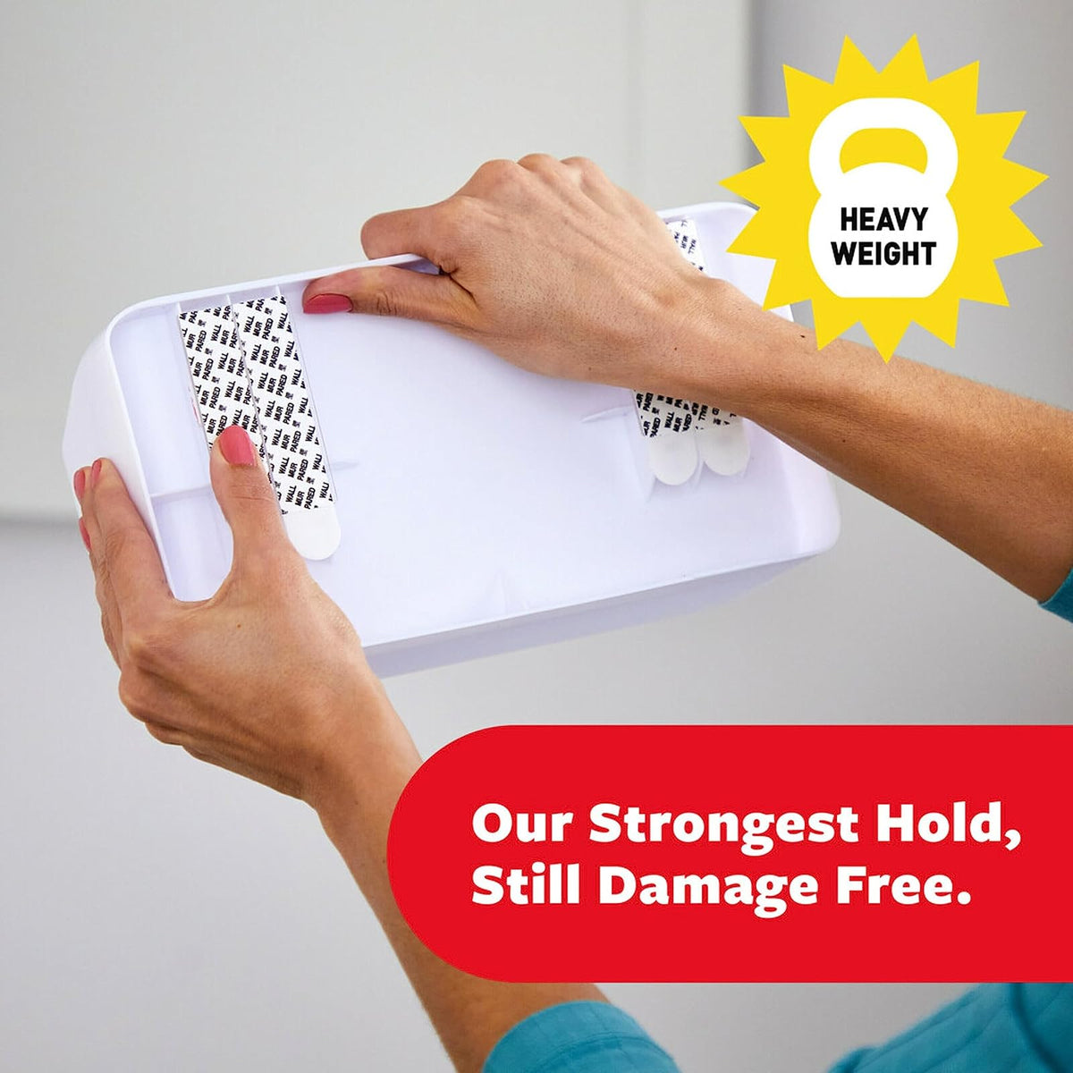 Command Organizador grande de 10 libras con 4 tiras de comando, 10 x 3.4 x 5.1 pulgadas, pesado sin daños para organizar suministros de limpieza, clóset y despensa, blanco