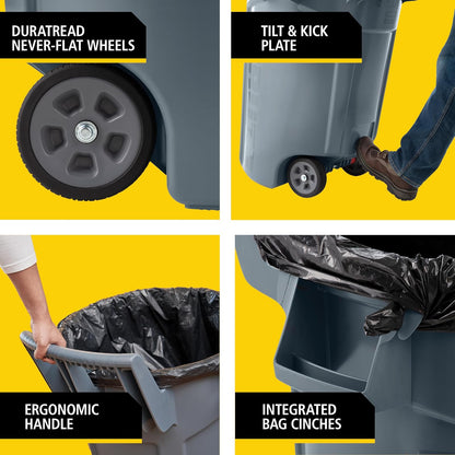 Rubbermaid Commercial Products BRUTE® – Contenedor para Recolección de Residuos con Ruedas y Manijas Ergonómicas, Bote que no se Decolora, Deforma ni Agrieta, Capacidad de 166 L, Gris 2131929