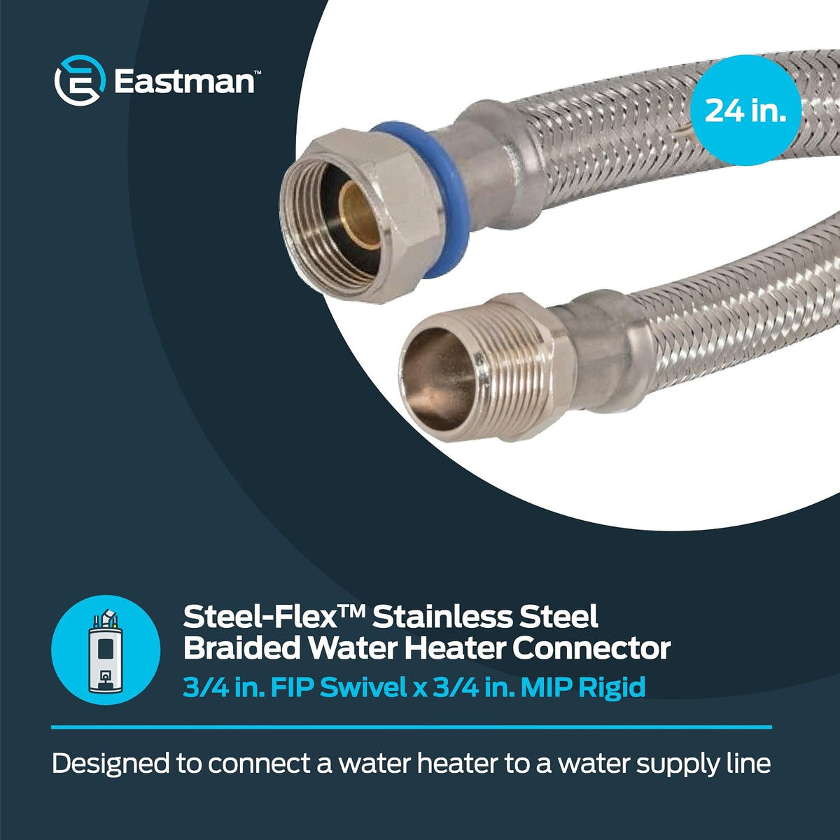 Eastman 48255 Steel-Flex - Conector flexible de acero inoxidable para calentador de agua, 61 cm de longitud, color plateado
