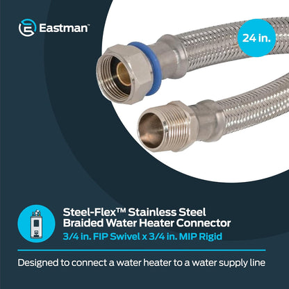 Eastman 48255 Steel-Flex - Conector flexible de acero inoxidable para calentador de agua, 61 cm de longitud, color plateado