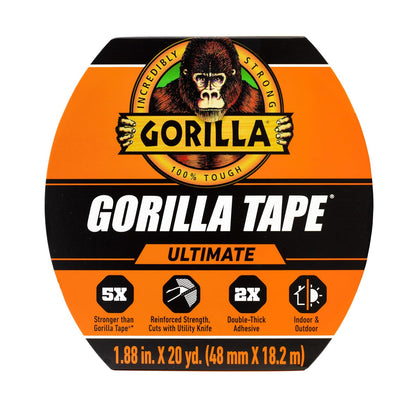 Ultimate Gorilla Tape, tela de alta resistencia con calcomanía de doble grosor para transportar, flejar, parches, agrupar, levantar, 1.9 x 20 m, negro (paquete de 1)