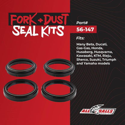 All Balls Racing Kit de Sellado de Horquilla y Polvo 56-147 Compatible con Honda Husqvarna Kawasaki Suzuki Yamaha, Multi