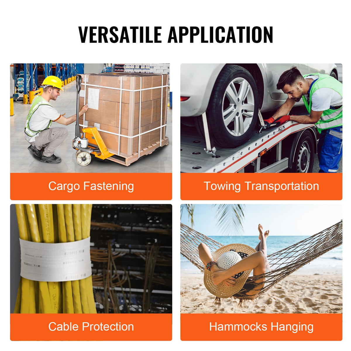 VEVOR Cinta de tracción de poliéster 1/2" x 1053', Cuerda Plana Tipo Mule, 1250 lbf, Cinta de tracción de Cable Impresa para Embalaje, instalaciones eléctricas comerciales y conductos, Blanca