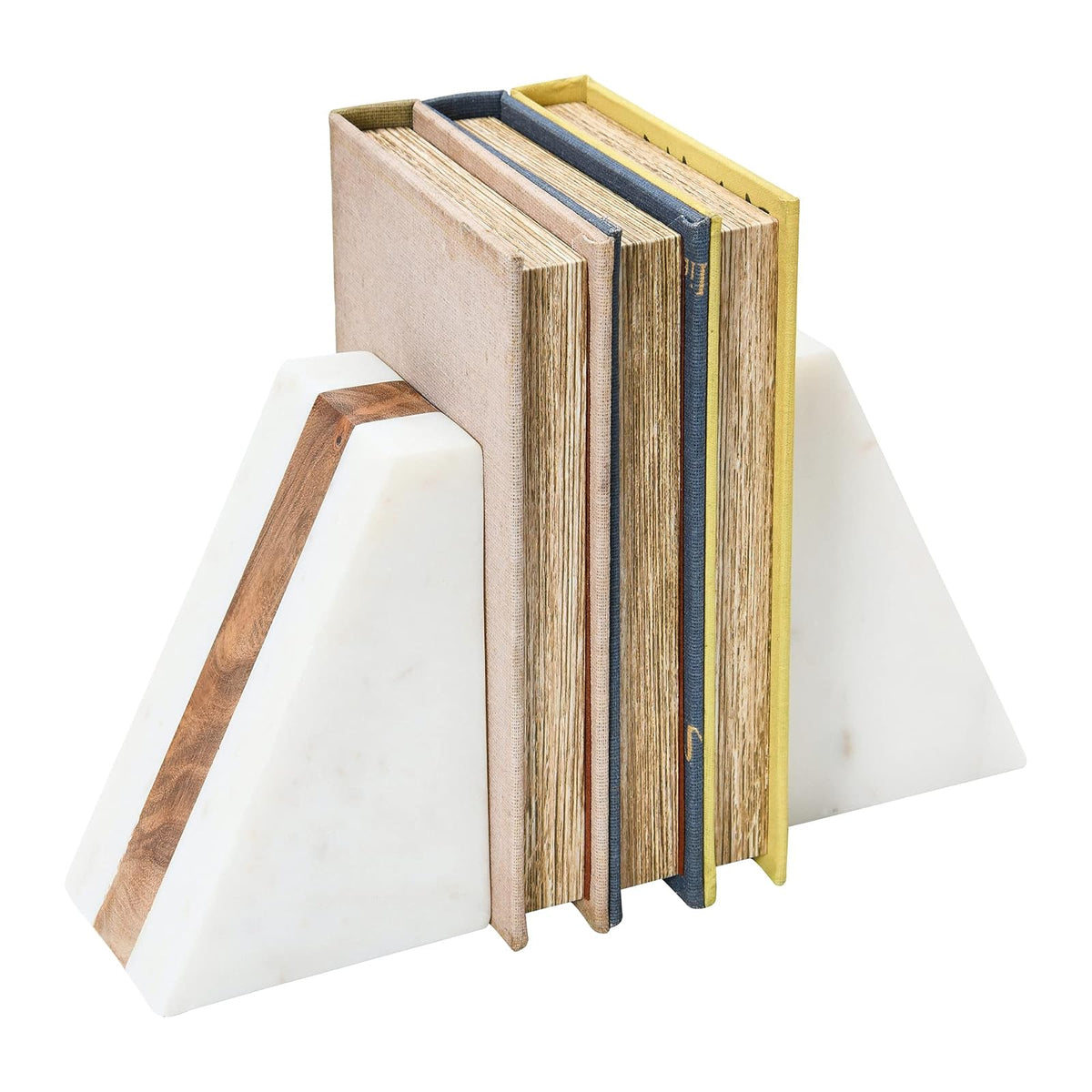 Main + Mesa - Sujetalibros geométricos de mármol con Incrustaciones de Madera, Color Blanco
