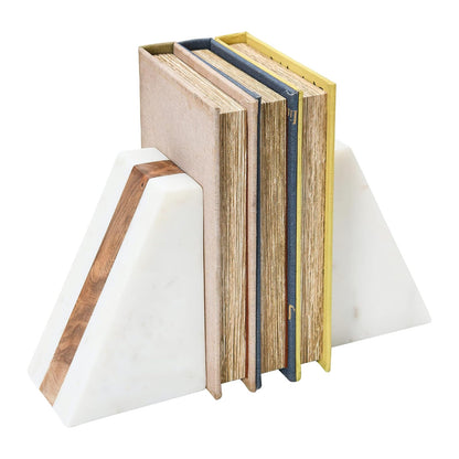 Main + Mesa - Sujetalibros geométricos de mármol con Incrustaciones de Madera, Color Blanco