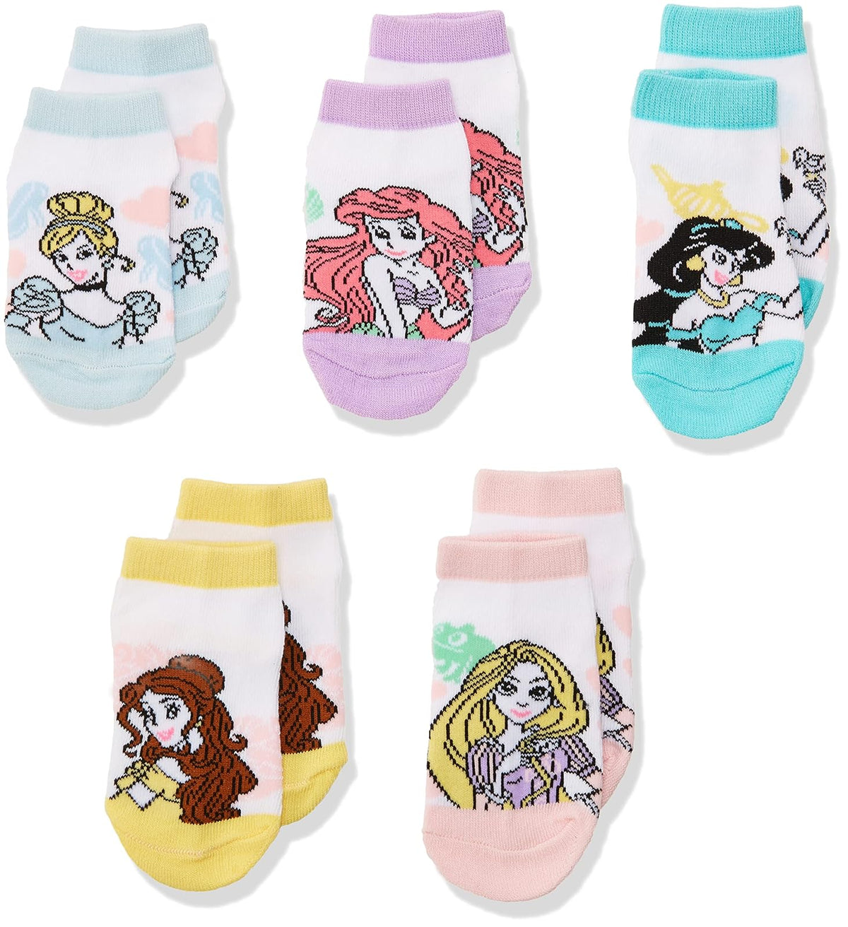 Disney Princess Calcetines para Niña - Paquete de 5 - 5-6.5 - Blanco