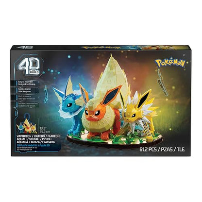 4D Build, Pokémon Eevee Evolution Trio with Vaporeon, Flareon & Jolteon 3D Model Kit, Pokémon Figure, Desk Décor, 612 Pieces, for Ages 12 & Up
