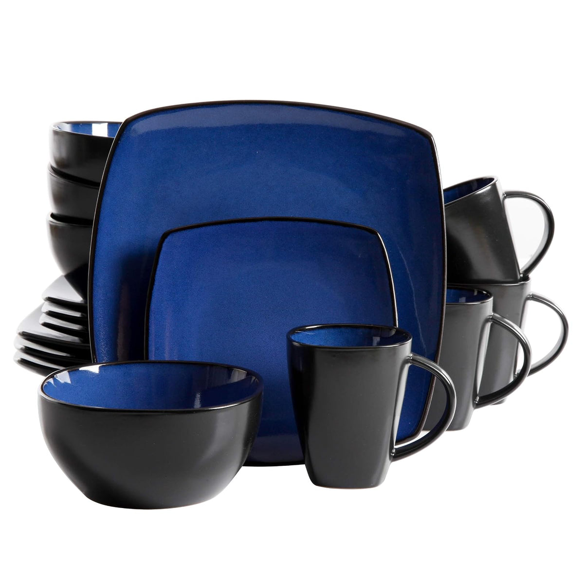 Gibson Elite Tahoe Sunset - Juego de vajilla de gres reactivo de 12 piezas, azul - Service for 4 (16pcs) - Zafiro (Salón Soho)