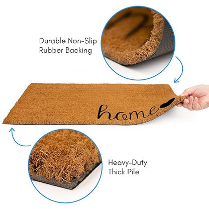 Plus Haven - Tapete de Coco para Puerta de Entrada para el hogar, 17.5 x 30 Pulgadas, Felpudo Resistente para Uso en Interiores y Exteriores, Duradero y ecológico