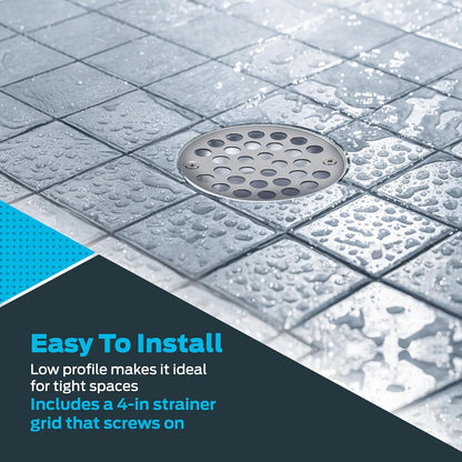 EZ-FLO 15301 - Drenaje de ducha de PVC de perfil bajo para suelo y baño, filtro de 4 pulgadas con tornillos de acero inoxidable, PVC, 5.08, Blanco