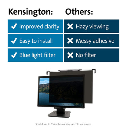 Kensington FS270 Snap2 - visualización de privacidad para monitores panorámicos de 25 Pulgadas a 27 Pulgadas de 16:10 y 16:9 (K58400WW)