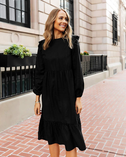 The Drop Vestido Midi Escalonado Para Mujer, con Vuelos en Los Hombros, Negro, por @fashion_jackson