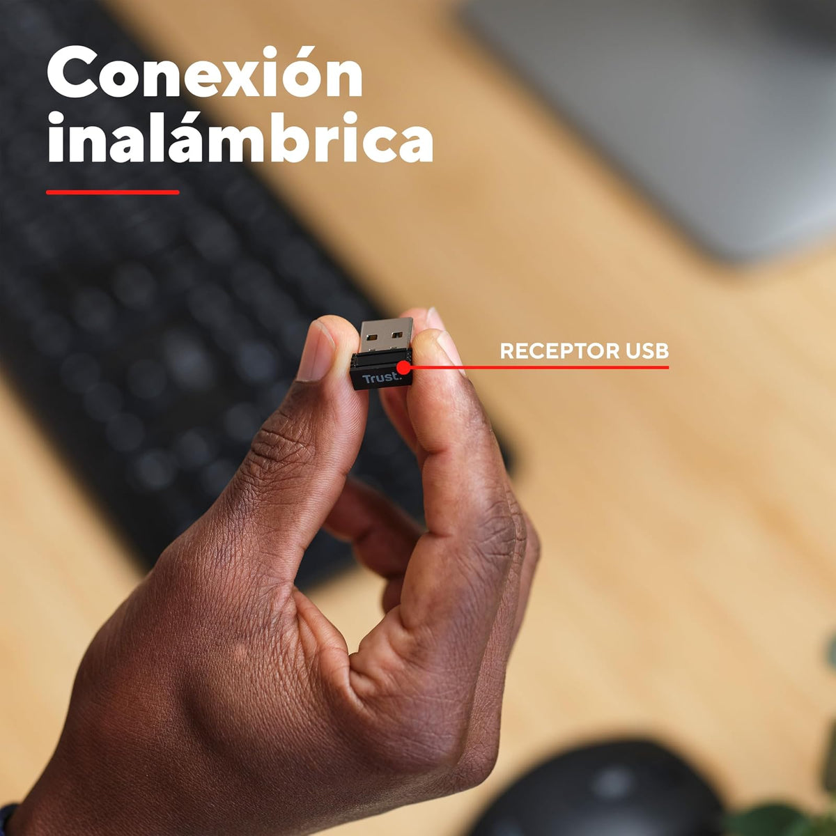 Trust ODY II Teclado Inalámbrico Silencioso QWERTY Español, Negro | Resistente a Derrames, Tamaño Completo, Receptor USB, Ideal para Oficina, Compatible con PC/Laptop/Windows/MacOS