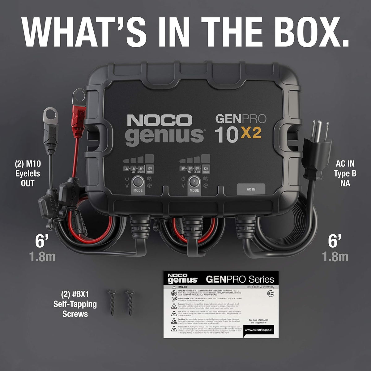 NOCO Genius GENPRO10X2, 2-Bank, 20-Amp (10-Amp per Bank) Fully-Automatic Smart Marine Charger, 12V Onboard Battery Charger, Battery Maintainer and Battery Desulfator with Temperature Compensation