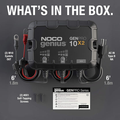 NOCO Genius GENPRO10X2, 2-Bank, 20-Amp (10-Amp per Bank) Fully-Automatic Smart Marine Charger, 12V Onboard Battery Charger, Battery Maintainer and Battery Desulfator with Temperature Compensation
