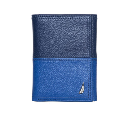 Nautica - portafolios clásica de piel triple RFID para hombre (disponible en grano liso o guijarro) - Talla Única - Two Tone - Azul Cobalto
