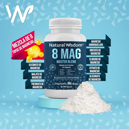 NW 8 MAG con 8 Magnesios 180caps - Citrato, Glicinato, Malato, Treonato de Magnesio y más | Ingredientes Naturales | Energia, Antioxidante | Natural Wisdom
