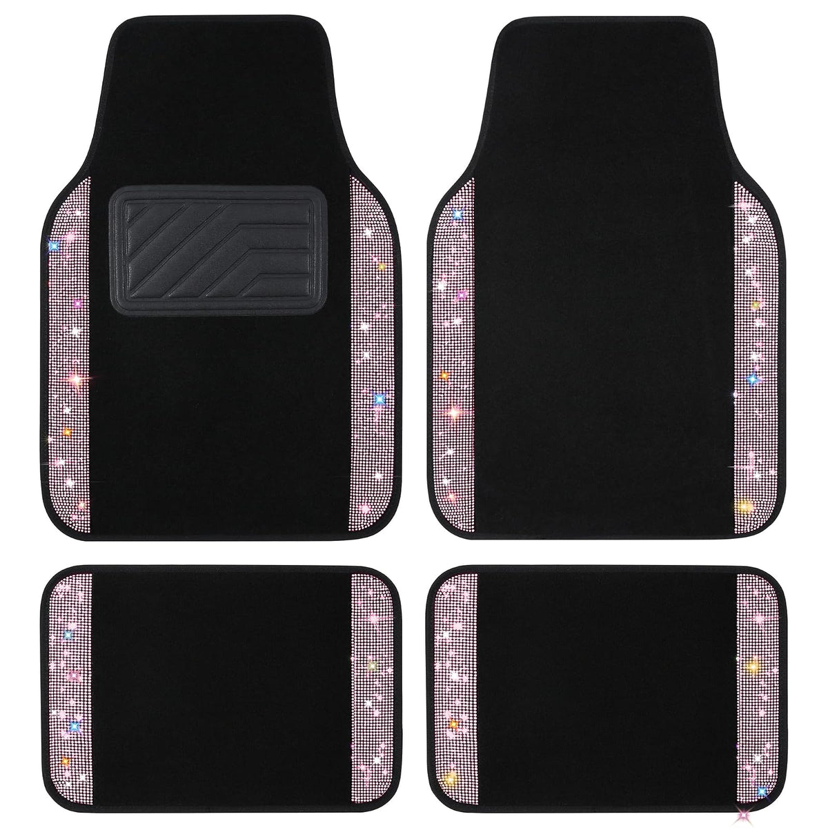 VarCozy VC-08-A2 Alfombrillas de Piso Poliéster con Diamantes Antideslizante Rosa Juego de 4 - Rosado