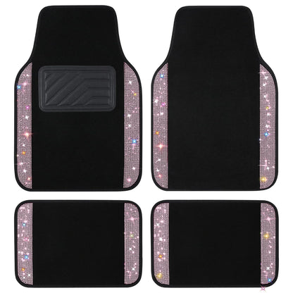 VarCozy VC-08-A2 Alfombrillas de Piso Poliéster con Diamantes Antideslizante Rosa Juego de 4 - Rosado