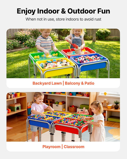 VEVOR Mesa Sensorial Infantil, Juegos de Agua y Arena para Niños de 3-6 Años, Altura Ajustable, Patas Antideslizantes, 4 Cajas Desmontables, Marco de Acero al Carbono, Mesa para Exploración Educación
