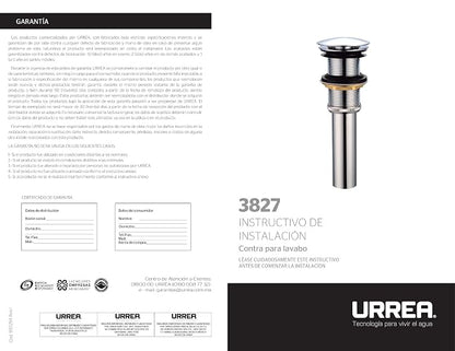 Urrea 3827 Contra Push sin Rebosadero para Lavabo, Acabado Cromo