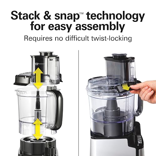 Hamilton Beach 70725 Procesador de alimentos de 12 tazas Stack & Snap, Negro