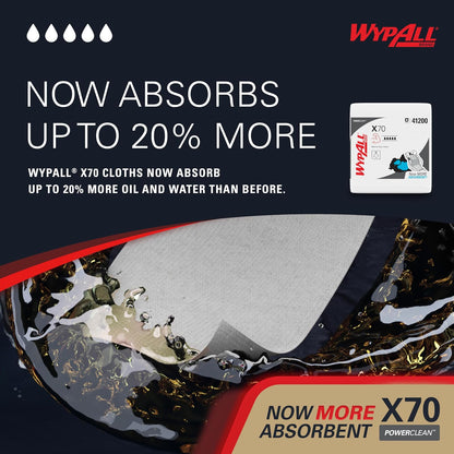 WypAll Power Clean X70 - Paños de servicio medio (41200), cuarto de pliegue, rendimiento de larga duración, blanco, 12 paquetes, 76 hojas/paquete
