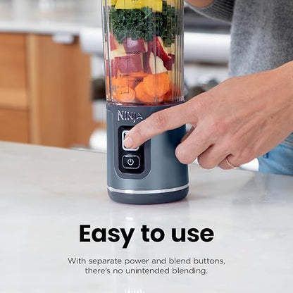 Ninja BC151NV Blast Batidora portátil, sin cable, recipiente de 18 onzas, licuadora personal, para batidos y batidos, sin BPA, tapa a prueba de fugas y boquilla para beber, recargable con USB-C,