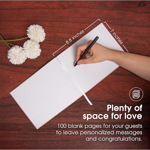 Pearhead Libro de visitas de boda de lino beige con escritura blanca, boda elegante, decoración de boda simple, regalo de despedida de soltera, marfil