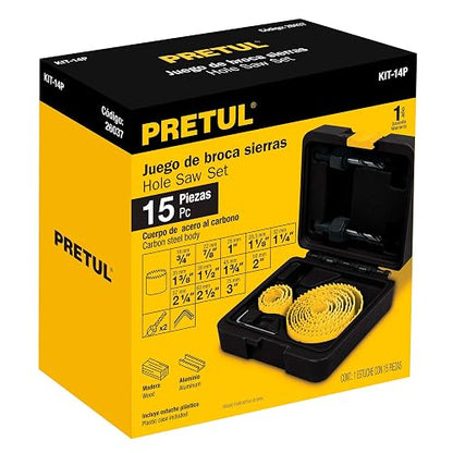 Pretul KIT-14P, Juego de brocasierras de acero al carbono, 15 pzas, Pretul