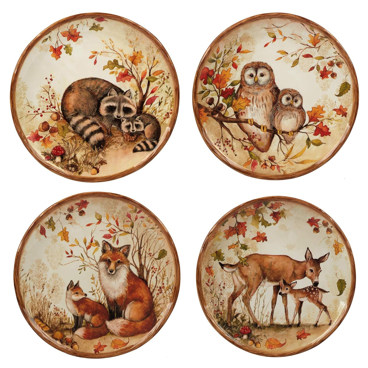 Certified International Pine Forest - Platos de ensalada/postre de 8.5 pulgadas, medianos, surtidos, juego de 4