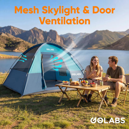 Golabs CT1 - Tienda de campaña para 2 Personas, fácil de Instalar en 3 Minutos, PU1500 mm Impermeable con Parte Superior de Malla y Puerta con ventilación, Ligera Tienda Familiar portátil de 4.5