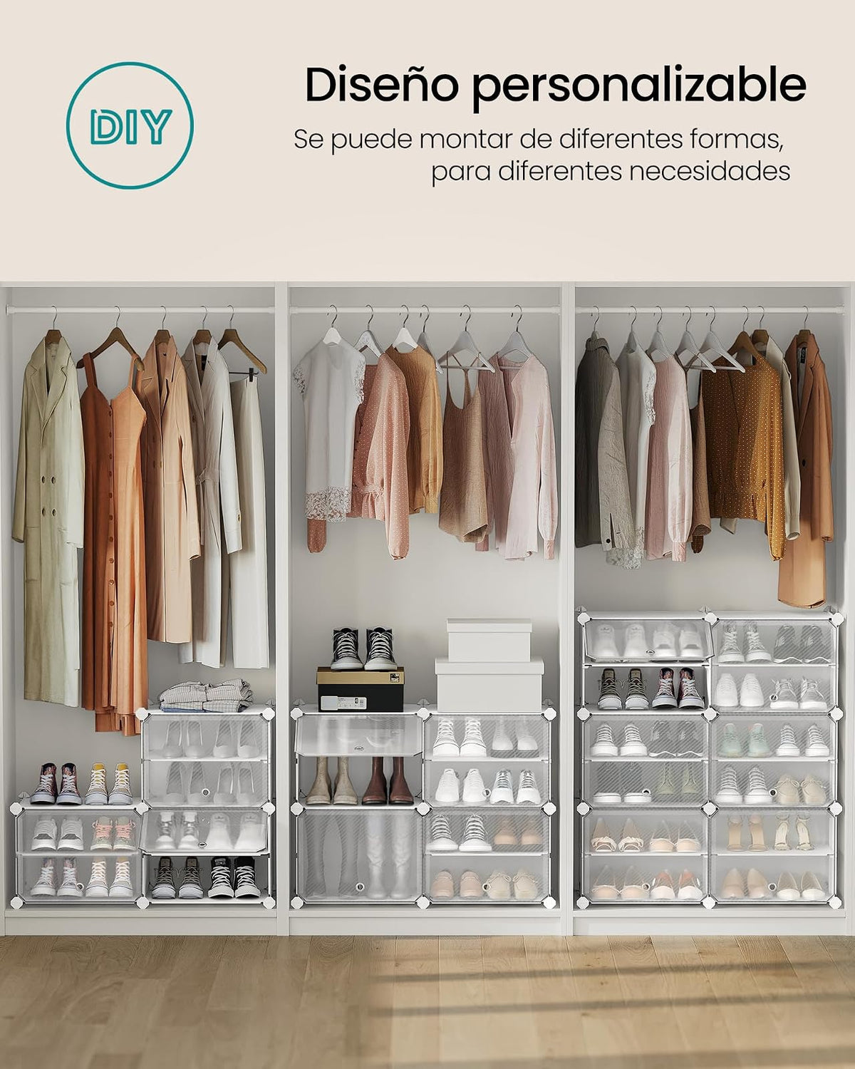 SONGMICS Zapatero Organizador de 8 Cubos con Puertas para 32 Pares, Marco de Acero y Panel de Plástico Blanco ULPC034W01