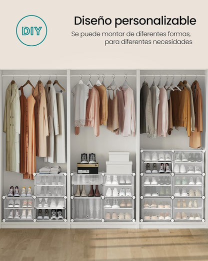 SONGMICS Zapatero Organizador de 8 Cubos con Puertas para 32 Pares, Marco de Acero y Panel de Plástico Blanco ULPC034W01