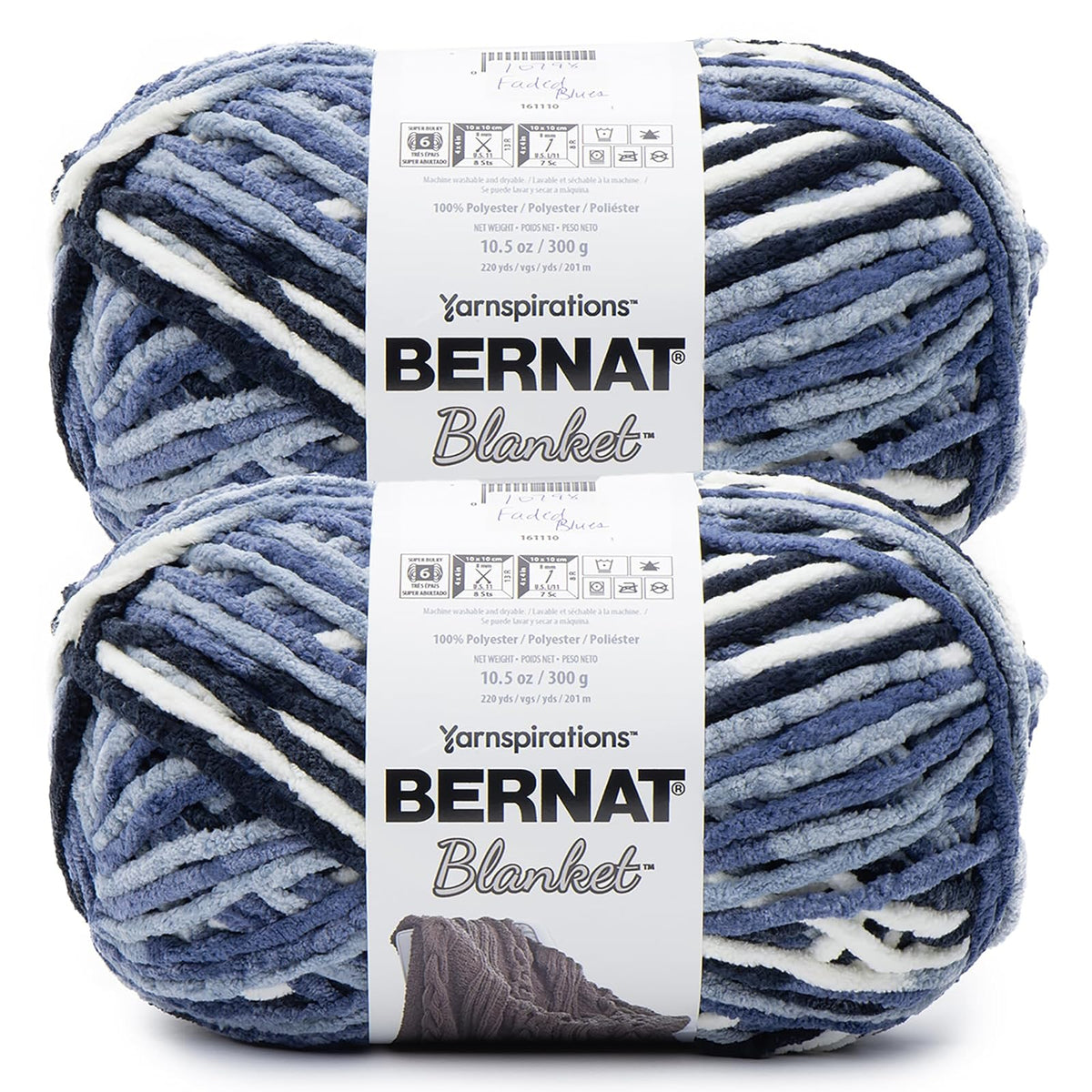 Bernat Blanket Estambre Chenille, Paquete de 2, Súper Voluminoso - AZUL FADED