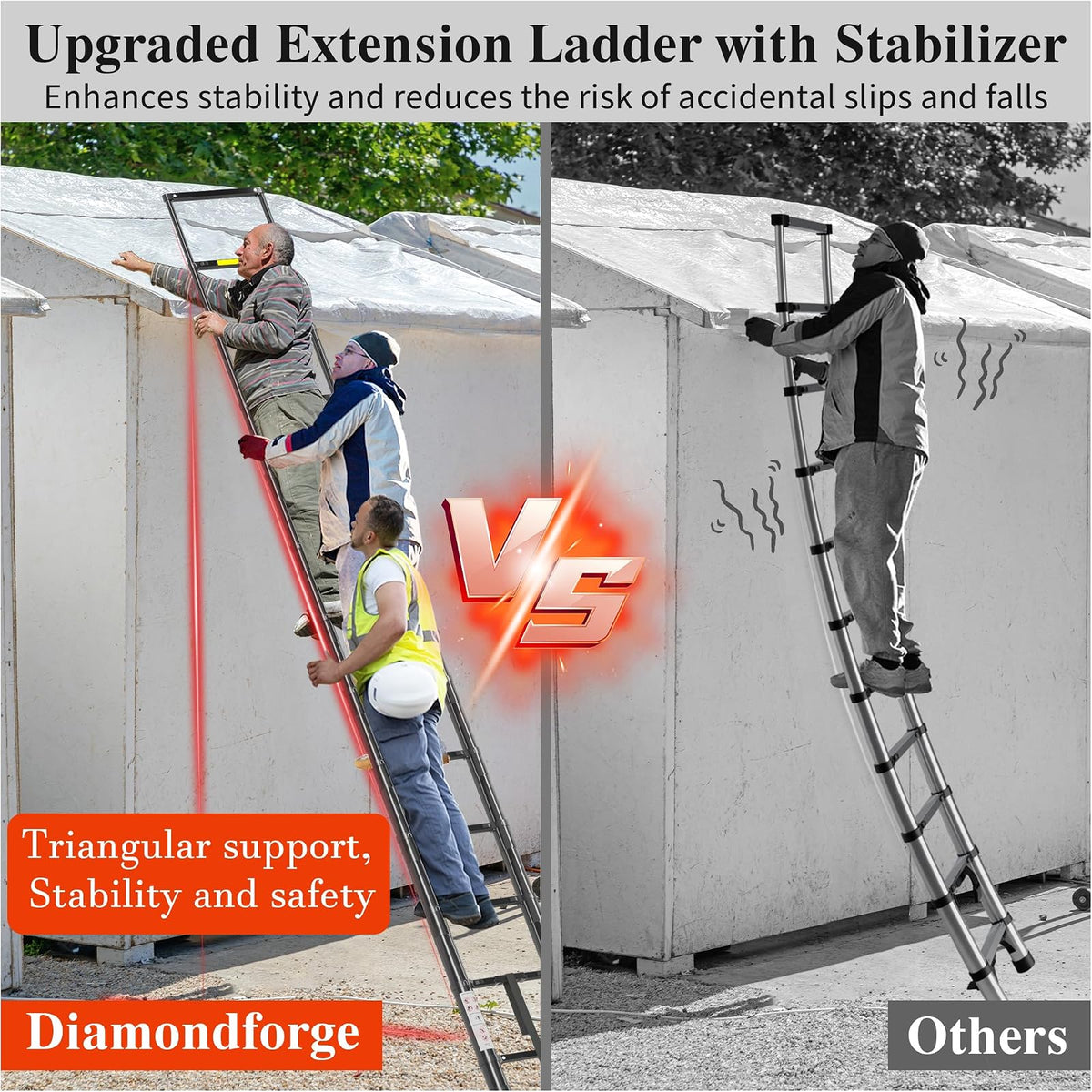 DIAMOND FORGE Escalera telescópica de Aluminio, 3,8 m, Color Negro