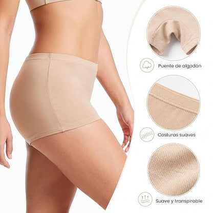 BODYcontrol Calzones de Mujer Algodón Corte Boxer Pack, Boxers Boyshorts Suaves, Ropa Interior Mujer Lencería Dama Bragas Pantaletas Panties Stretch Básicos Confort Set Diario 2911