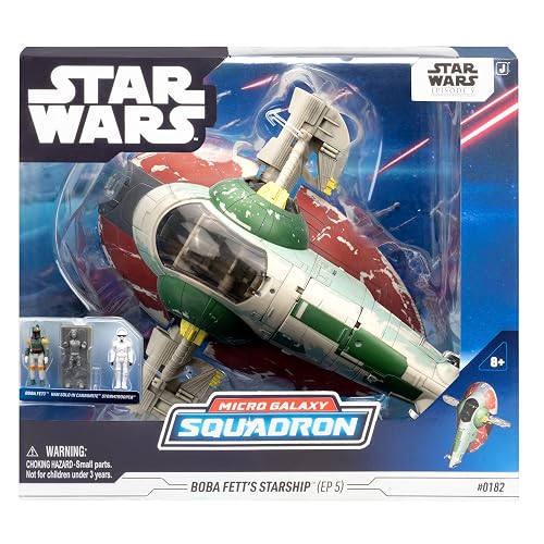 Star Wars Micro Galaxy Squadron Boba Fett's Starship (EP 5) - Vehículo de 7 Pulgadas con Soporte de exhibición de Vuelo y Tres Accesorios de Micro Figura de 1 Pulgada