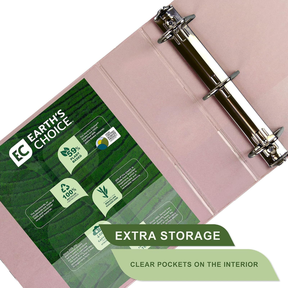 Samsill Anillo en D duradero a base de plantas de 3 pulgadas, fabricado en Estados Unidos, carpeta de vista, ecológica, con base biológica certificada USDA, paquete de 2, rosa