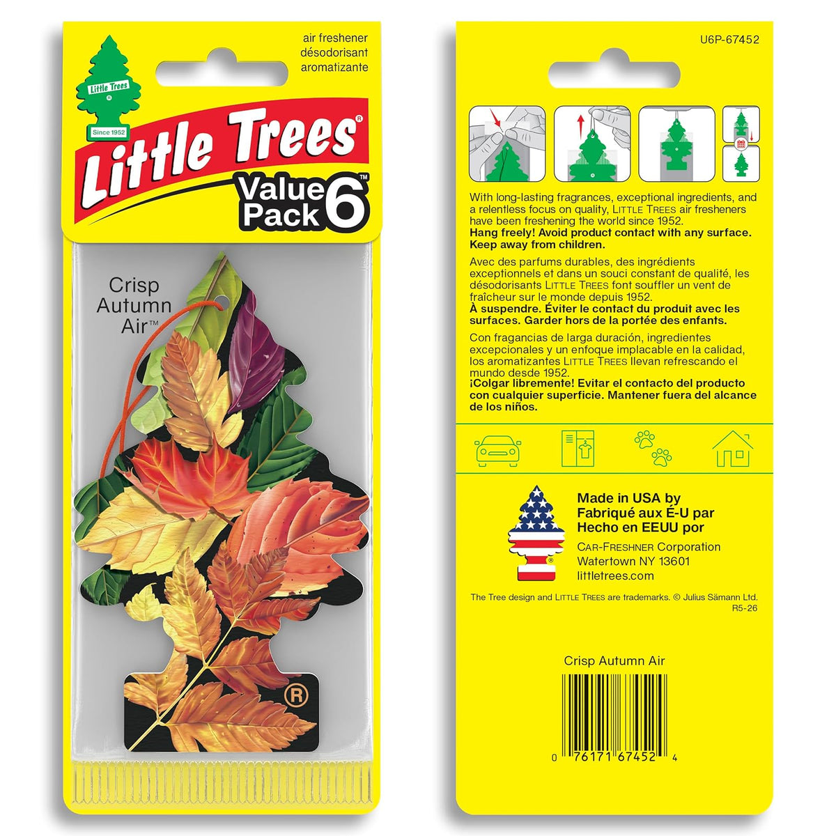 Little Trees - Ambientador para Automóvil, árbol Colgante Que Proporciona un Aroma Duradero para automóviles y hogares, Aire de otoño crujiente, 24 ambientadores