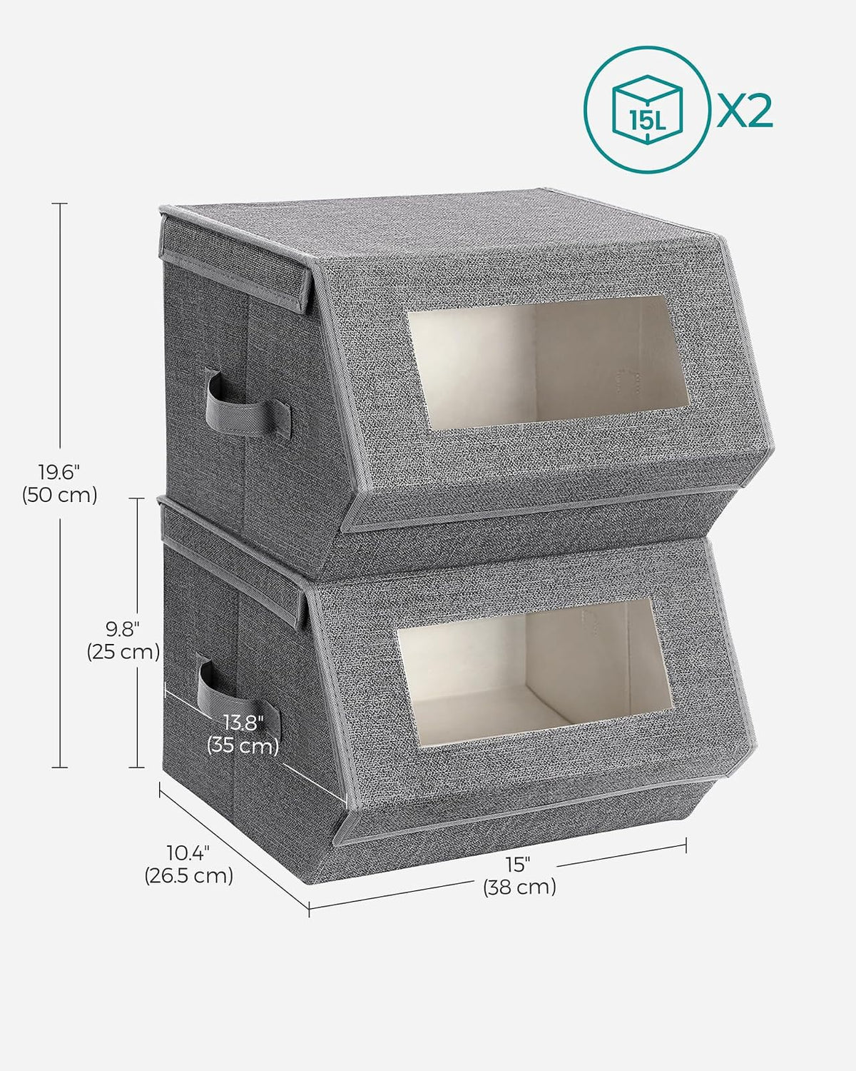 SONGMICS Cajas de Almacenamiento con Tapas Magnéticas y Marco de Metal, Apilables, 2 Piezas, 50x35.8x25.6 cm y 25x35.8x25.6 cm MRPLB02G