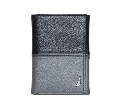 Nautica - portafolios clásica de piel triple RFID para hombre (disponible en grano liso o guijarro)